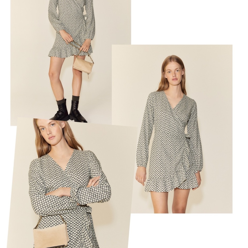 Mango new with tags ruffled, print wrap dress